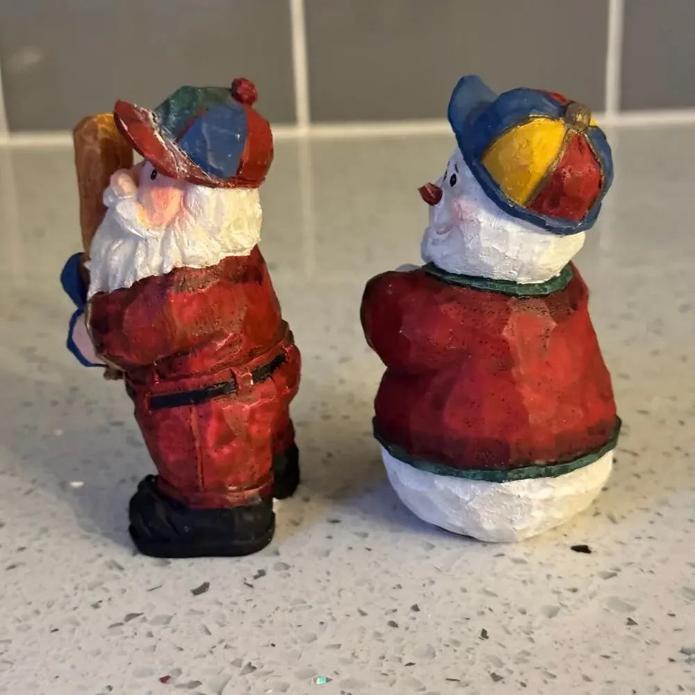 Y2K Vintage Sports Santa Frosty Baseball Christmas Figurines Bat Cap Uniform